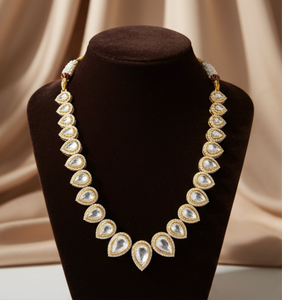 Conjunto de collar y aretes de piedra Kundan chapados en antiguo estilo, para fiestas, de diseño, joyería tradicional para mujeres, compradores mayoristas. - Product Image 1