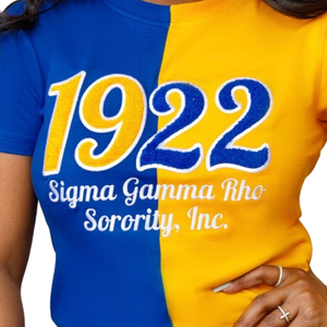 ซิกมาแกมมาโร 1922 เสื้อยืดเชนิลล์ฮาล์ฟฮาล์ฟผู้หญิงสีฟ้าทองผ้าฝ้ายผสมแขนสั้นลำลองสไตล์ทันสมัย - Product Image 6
