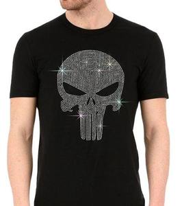 T-shirt à col rond et manches courtes pour homme, style streetwear, 100 % coton tricoté, lettres en strass, motif dessin animé, impression DTF par transfert thermique - Product Image 2