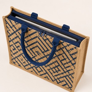 Sac fourre-tout en jute rayé personnalisé, de luxe, réutilisable, avec fermeture éclair, écologique, pour courses - Product Image 4