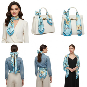 <span class=keywords><strong>Foulard</strong></span> Quadrato in <span class=keywords><strong>Seta</strong></span> con Stampa Floreale di Magnolia Azzurra per Donna, Nastro per Capelli e Decorazione per Borse di Lusso - Product Image 1