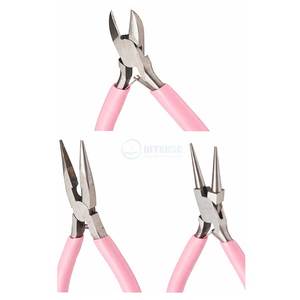 3pcs Stainless Steel Jewelry Pliers Tool Set Professional Precision DIY Jewelry Making Side Cutting <b>Long</b> Chain <b>Nose</b> Pink - Product Image 1
