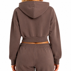 Custom Women's Crop Hoodie <b>Set</b> Comfort Fit Custom Made Custom Two Piece <b>Set</b> Premium Quality For Women Crop Hoodie Shorts <b>Set</b> - Product Image 2