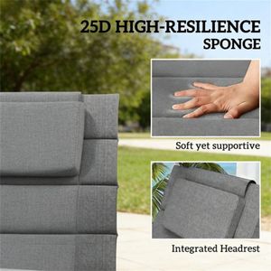Set di Due Cuscini Pieghevoli Grigi per Sdraio da Esterno, Cuscini di Alta Qualità per Patio, Giardino, Piscina o Terrazza - Product Image 2