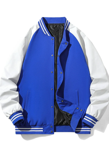 Chaqueta Varsity Negra y Blanca para Hombre, Corte Regular, Cuello Camisero, Cierre de Cremallera, Poliéster y Algodón, Ropa Casual de Otoño - Product Image 6