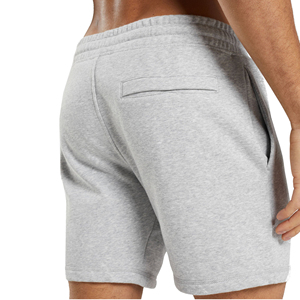 Shorts de jogging décontractés pour hommes en molleton gris chiné tricoté, 240g, en Spandex/Polyester, taille mi-haute, avec logo frontal et cordon de serrage, style athlétique - Product Image 5