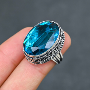 Magnifique bague tendance en topaze bleue de Londres, en argent sterling 925 massif, bijoux faits à la main, vente en gros directe d'usine - Product Image 1