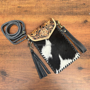 New Hand Tooled Leather Wristlet Crossbody Mobile Bag Cowhide Leather Cellphone Holster Pouch Bag Waist Belt <b>Clip</b> Case for Women - Product Image 2