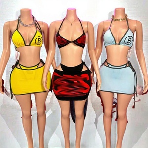 Custom Logo Women's Halter Two-Piece <b>Set</b> With Skirt Solid Color Breathable Spandex Polyester Spring Summer <b>Sexy</b> Club Wear - Product Image 2