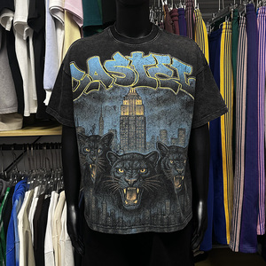 Custom <b>Acid</b> Washed Vintage T Shirt Mens Oversized Streetwear 100 Percent Cotton <b>Drop</b> Shoulder Rhinestone Tee - Product Image 3