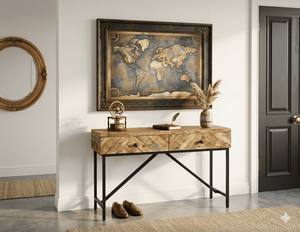 Narrow Modern Mango Wood Entryway <b>Table</b> 2 Drawer <b>Console</b> <b>Tables</b> Wood Living Room Furniture Home Furniture - Product Image 1