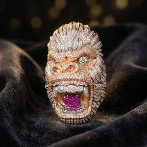 Colgante con forma de cabeza de gorila, con diamantes de moissanita de colores, chapado en oro macizo, diseño de cara de simio, joyería animal estilo hip hop - Product Image 3