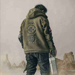 Tactical Techwear <b>Sherpa</b> Fleece <b>Jacket</b> <b>Men</b> Cyberpunk Streetwear Hooded Utility Cargo Coat Urban Outdoor Winter Warm Windbreaker - Product Image 3