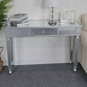 Contemporary Three-Drawers <b>Mirror</b> Console Table LED Feature Dresser for <b>Makeup</b> Vanity or Vanity Table Wood Material - Product Image 6