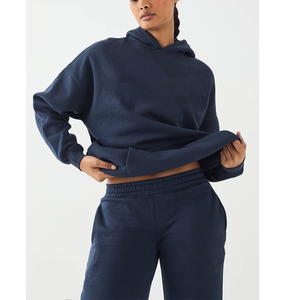 ชุดวอร์มผู้หญิงแบบหนาปานกลาง แฟชั่นสตรีท กางเกงขายาวไซส์ XL เสื้อฮู้ดแขนยาวทรงหลวม ผ้าฟลีซคอตตอน ชุดเซ็ต 2 ชิ้น - Product Image 2