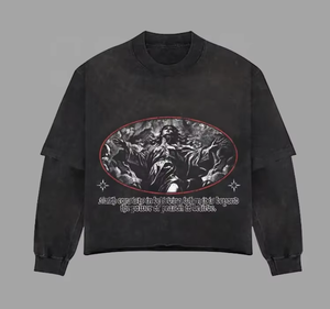 Sudadera Oversize de Cuello Redondo para Hombre, Negra, con Estampado de Llamas y Tres Perros, Estilo Casual Urbano, para Otoño - Product Image 4