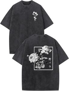 เสื้อยืดโอเวอร์ไซส์สีน้ำเงินวินเทจลายดอกกุหลาบพิมพ์ลายดิจิทัลผ้าฝ้ายทรงหลวมคอกลมแขนยาวสำหรับผู้ชาย - Product Image 5