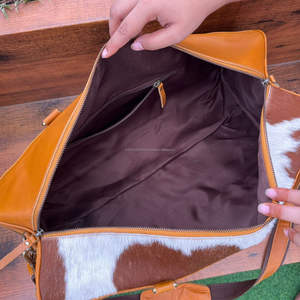 Custom Multifunction Large Capacity Checkered Design <b>Hand</b> <b>Tooled</b> Leather Duffle Bag Genuine Hair-On Leather Travel Outdoors Bags - Product Image 6