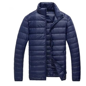 2025 Men's Brown Duck Feather Plain Dyed Casual Puffer <b>Jacket</b> Wholesale Stand Collar Winter Hooded Polyester Wadding Filled XS - Product Image 2