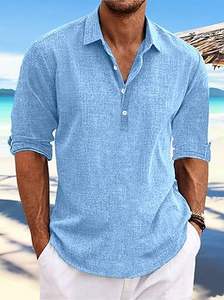 Chemise de Luxe Confortable pour Homme, Chemise en Lin à Boutons, Manches Courtes, Légère et Aérée, Vente en Gros - Product Image 2