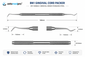 เครื่องมือจัดเรียงและวางเชือกเยื่อหุ้มฟันสแตนเลสสตีล รุ่น Dental BN1 Gingival Cord Packer OEM Zetomed Pro - Product Image 4