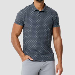 Polo en coton à manches courtes gris foncé pour homme, motif à pois, décontracté, tricoté, respirant, coupe classique - Product Image 1