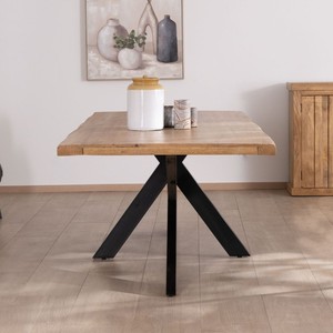 Vandana Ivory Matter 200cm <b>dining</b> <b>table</b> with mango wood <b>top</b> and natural edges Presolino metal cross legs - Product Image 3
