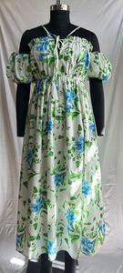 Elegante Vestido Midi de Algodón Cambray con Estampado Floral, Cuello con Lazo y Mangas Abullonadas, Vestido de Verano para Fiestas, Eventos Casuales y Uso Diario - Product Image 2