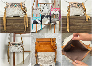 Nuevo Bolso de Cuero Genuino de Vaca Estilo Western con Flecos, Diseño Floral Grabado a Mano y Detalles en Turquesa, Bolsos de Hombro y Bandolera para Mujer - Product Image 3