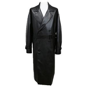 Trench-coat long en cuir véritable noir surdimensionné pour hommes en stock printemps-automne manteaux en faux cuir pour hommes - Product Image 1