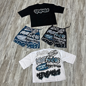 Conjunto Deportivo de Verano de 2 Piezas Personalizable para Hombre, Estilo Casual con Pedrería, Camiseta 100% Algodón y Pantalones Cortos, Logotipo Impreso de Fábrica - Product Image 1