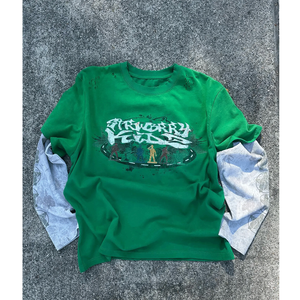 Top qualité Logo personnalisé Double couche à manches longues Style tendance Streetwear lourd surdimensionné 100% coton hommes t-shirt - Product Image 2