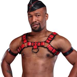 Harnais en fausse fourrure pour homme, modèle Dark Room Bulldog, rouge, avec sangles de poitrine réglables, pour tenue de club haut de gamme et costume sexy en dentelle - Product Image 5