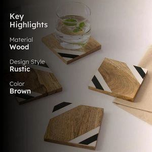 Resin & Wood Square <b>Coasters</b> Set with Black White Stripe Design Modern Non-Slip Mats Eco-Friendly & Durable <b>for</b> <b>Drinks</b> - Product Image 4