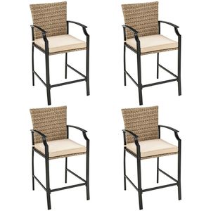 Set di 4 Sgabelli da Bar in Rattan per Patio con Cuscini Morbidi, Set da Giardino - Product Image 2