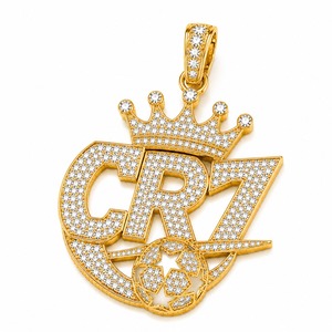 Collar Deportivo de Lujo Personalizado con Colgante de Corona de Fútbol, Oro Amarillo de 18K, Diamante Cultivado en Laboratorio, Número 7, Estilo Iced Out, Venta al Por Mayor - Product Image 3