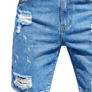 Pantalones Cortos de Mezclilla Rectos para Hombre, Lavado Claro, Desgastados, Transpirables, Ajuste Regular, Algodón, Casuales, Verano, Rotos, Cómodos, Uso Diario - Product Image 3