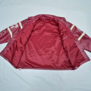 Factory Made <b>Mens</b> Red Real Leather <b>Jacket</b> With <b>White</b> Stripes Zipper Closure Turn-down Collar Casual Style Autumn Wear <b>Jackets</b> - Product Image 4
