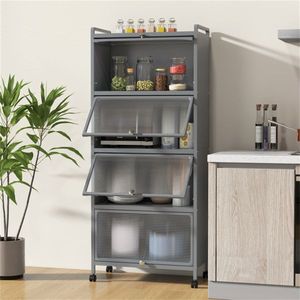 5 Tier Gray Kitchen Storage <b>Rack</b> with Flip Dust-Proof Doors <b>Rolling</b> Microwave Stand 4 Casters with Brakes - Product Image 6