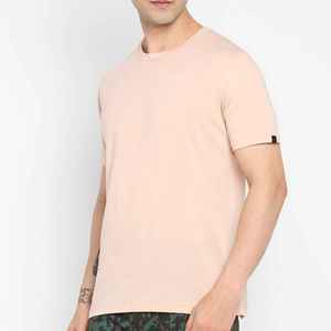 T-shirt en coton rose clair à col rond et manches courtes pour homme, coupe classique, décontracté, en jersey, couleur unie, respirant, tricoté - Product Image 6