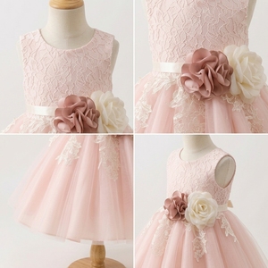 Cherished Custom <b>Flower</b> Girl Dress Blush Pink Lace Tulle Sleeveless Knee-Length Girls Princess Dress 3D Floral Waist Wedding - Product Image 3
