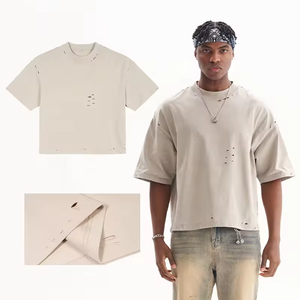 Camiseta de algodón 100% para hombre, talla grande, estilo desgastado, holgada, estampada, de color sólido, transpirable, con el mejor diseño, oversize. - Product Image 2