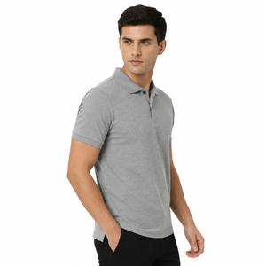 Polo pour homme gris de qualité supérieure avec logo personnalisé, manches courtes, tissu en coton respirant, vêtements de sport décontractés de haute qualité - Product Image 1
