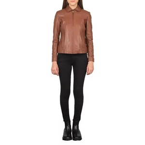 Blouson en cuir respirant et léger pour femme, en véritable peau de mouton, style motard, coupe ajustée, vêtement d'extérieur tendance - Product Image 6