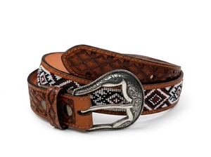 Cinturón Vaquero Occidental Vintage de Cuero Genuino OEM ODM, Hecho a Mano con Cuentas Bordadas y Aleación de Alta Resistencia, Personalizable con Logotipo para Hombre - Product Image 2