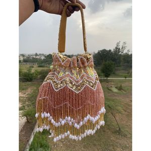 Personal Design Stars Potli Pattern Velvet Clutch Cosmetic Bag with Tassel, Embroidery Design Fashion Girl Cosmetic Bag - Product Image 1