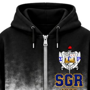Sudadera con Capucha Oversize para Mujer Sigma Gamma Rho, Color Negro y Blanco, con Letras Griegas Personalizadas, Estilo Casual y Urbano - Product Image 3