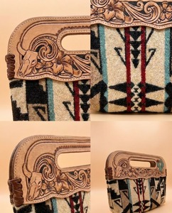Genuine Leather <b>Small</b> Crossbody Wallet Saddle Shape Retro Print <b>Handbag</b> Adjustable Strap for Daily Use - Product Image 3