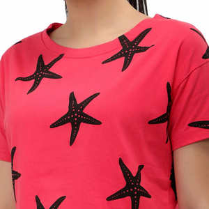 Camiseta corta con estampado de estrella de mar rosa para mujer, camiseta informal de manga corta para verano - Product Image 6