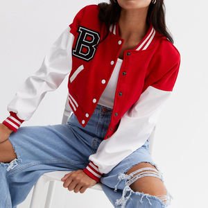 Chaqueta Varsity Corta Transpirable para Mujer, Tallas Grandes, con Logotipo Personalizado Bordado, Mangas de Cuero, Estilo Letterman de Béisbol, para Invierno - Product Image 6